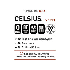 12-pack of CELSIUS Sparkling Cola cans for on-the-go energy.