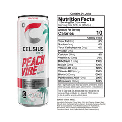 CELSIUS Sparkling Peach Vibe bubbles close-up showing refreshing natural flavor