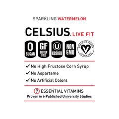 Close-up of CELSIUS nutrition facts on the watermelon label.