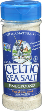 Celtic Sea Salt fine-ground shaker on table for everyday cooking and flavor