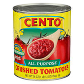 Cento Crushed Tomatoes 28oz can label shows non-concentrate quality for rich sauces.