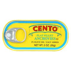 Cento flat fillets of anchovies in olive oil in a 2 oz tin, ready to elevate sauces.