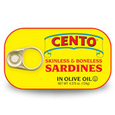 Cento sardines in olive oil can shown, premium flavor and protein ready to elevate salads
