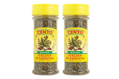 Cento Italian Seasoning bottle close-up for tomato sauce and pasta flavor.