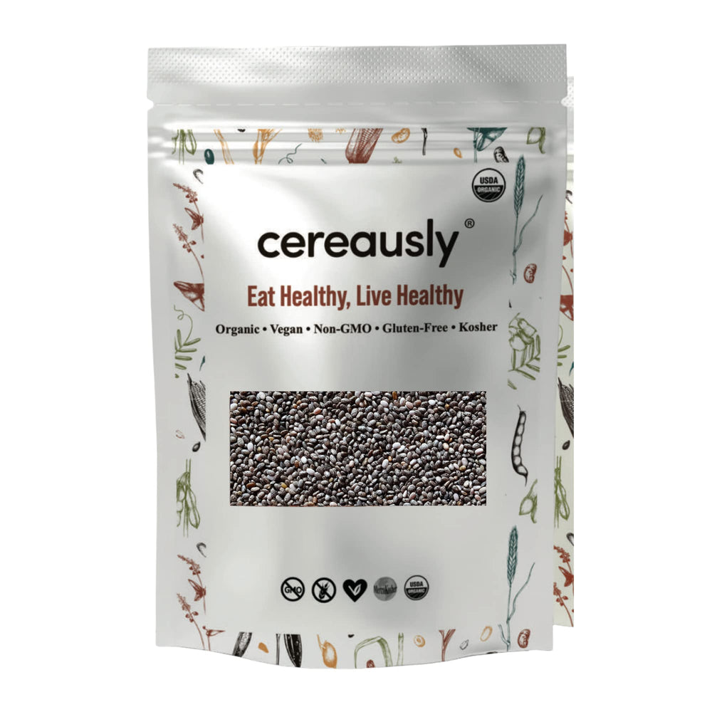 Cereausly organic black chia seeds bulk bag for versatile nutrition.