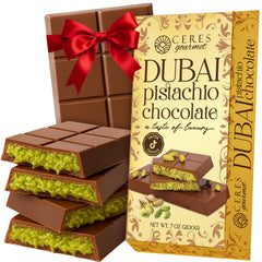 Ceres Gourmet Dubai Crispy Knafeh Bar packaging highlights premium gift-ready presentation.