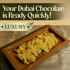 Ceres Gourmet pistachio filling spooned into molds for Dubai bar formation.