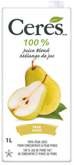 Ceres pear juice bottle highlighting 100% natural ingredients and no additives