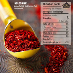 Cerez Pazari Aleppo Pepper flakes close-up showing flaky texture and vibrant red color