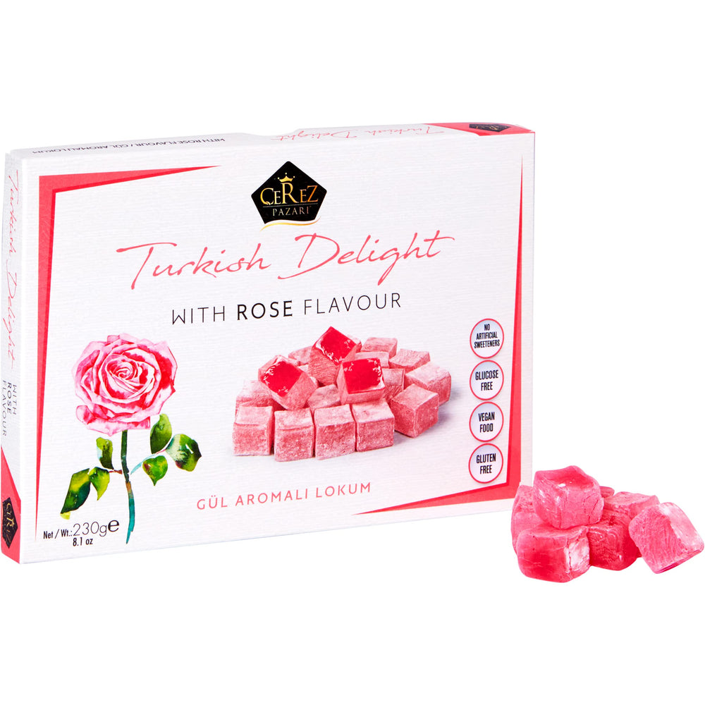 Çerez Pazarı Turkish Delight with Rose Flavor, rose-dusted bite-size pieces ideal with tea