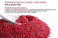 Çerez Pazarı sumac powder on hummus closeup with bright citrus note.