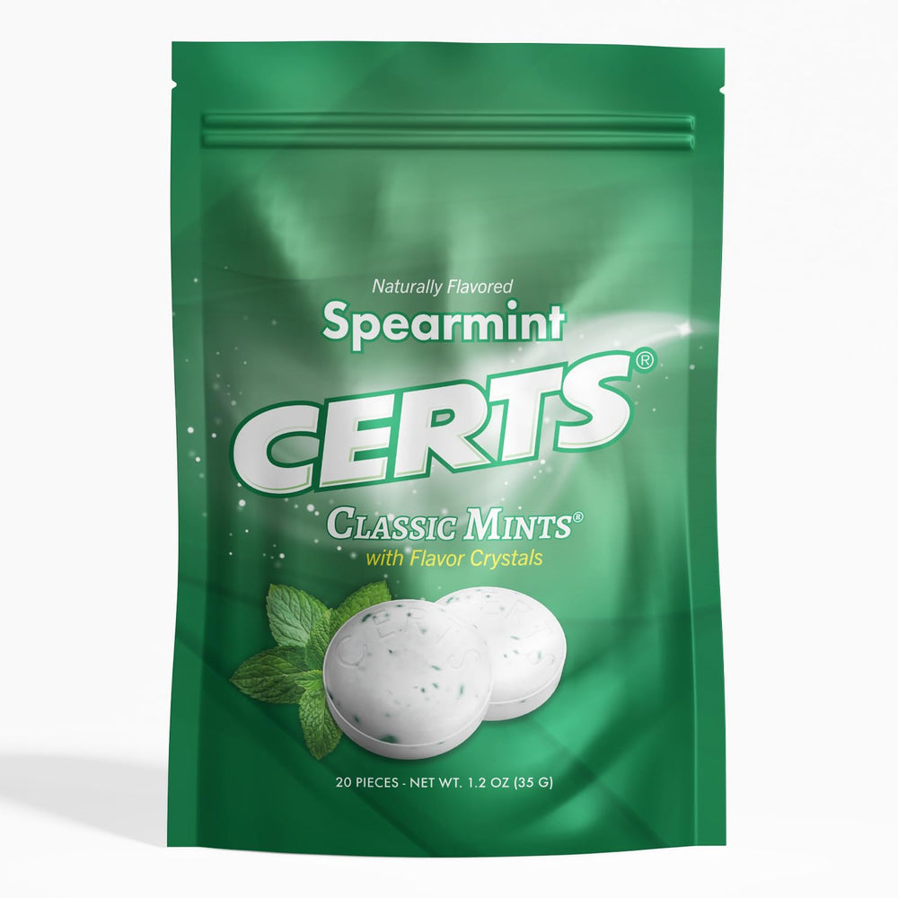 Certs Mints spearmint pack closeup for quick, refreshing breath