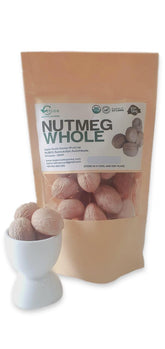 Ceylon Rustic Savour Organic Nutmeg whole 56g, front view showing premium packaging for versatile use