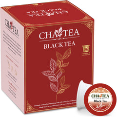 Cha4TEA black tea pods pour into a hot 6oz cup for a bold start.
