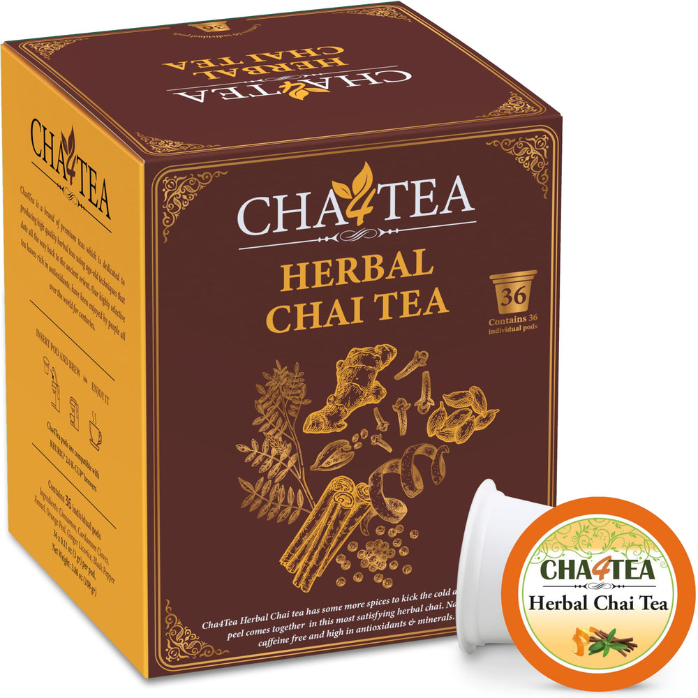 Cha4TEA herbal chai pods, 36-count, convenient single-serve pods for quick mornings.