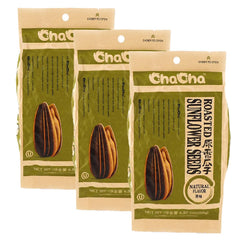 ChaCha roasted sunflower seeds front view in a 3-pack, inviting snacking.