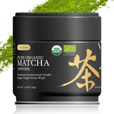 Chaism ceremonial grade matcha tin close-up highlights premium quality and aroma.
