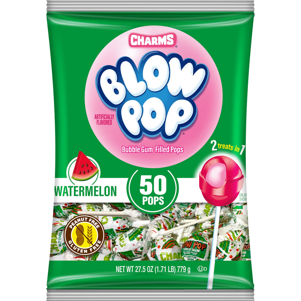 Charms Blow Pop Watermelon shell close-up for a fruity experience