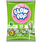 Charms Blow Pops Sour Apple shell, vibrant fruit flavor for on-the-go snacking.