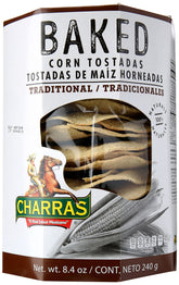 Charras Tostada Natural Baked pack shot highlights premium ingredients and texture.