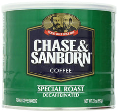 Chase & Sanborn Special Roast Decaf brew in cup, smooth flavor.