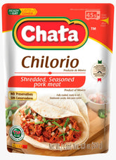 Chata Chilorio cooked shredded pork ready for tacos with bold Sinaloan flavors.