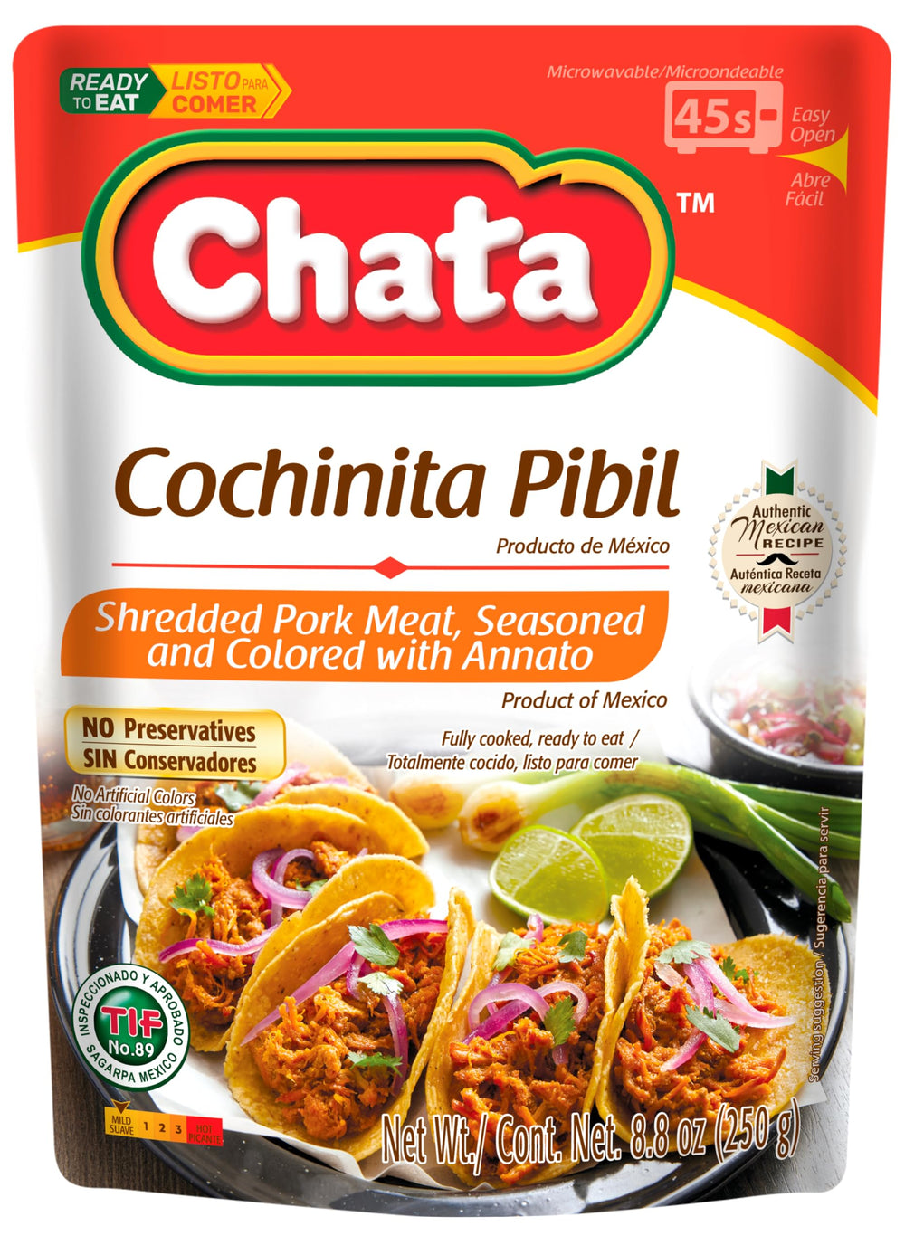 Chata Cochinita Pibil pouch open for quick, flavorful weeknight meals.