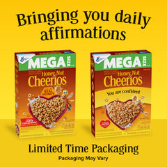 Close-up of Cheerios affirmations box with positive messages.