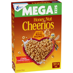 Cheerios Honey Nut Heart Shapes box front with affirmations for family mornings.