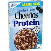 Cheerios Protein Cereal Cookies and Creme box front, ideal for quick family breakfasts.