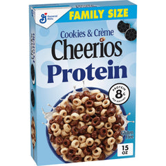 Cheerios Protein Cookies and Creme box front showing family-size packaging