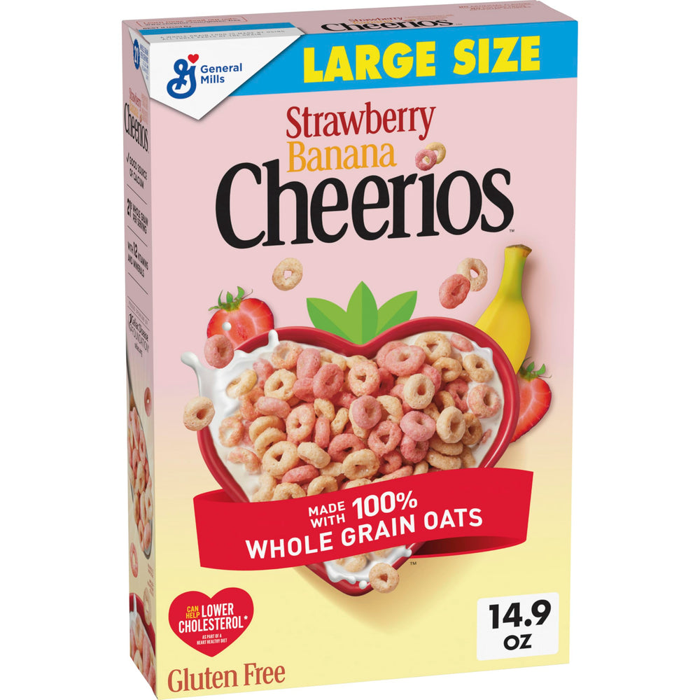 Cheerios Strawberry Banana bowl with milk, inviting breakfast scene