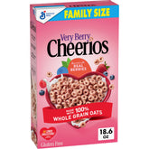 Very Berry Cheerios bowl with milk, a gluten-free breakfast option.
