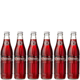 Cheerwine cherry soda bottle pack closeup highlighting refreshing flavor and glass packaging.