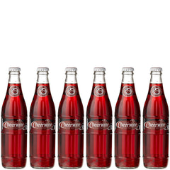 Cheerwine cherry soda bottle pack closeup highlighting refreshing flavor and glass packaging.