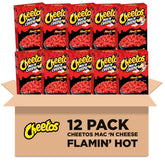 Cheetos Mac n Cheese Flamin' Hot boxed set, convenient 12-pack for quick meals.