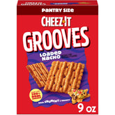 Cheez-It Grooves Loaded Nacho crackers close-up showing bold cheese flavor and crispy ridges.