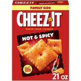 Cheez-It Hot Spicy box front highlighting bold cheese flavor for family snacking