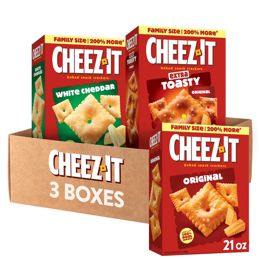 Cheez-It Original crackers on a plate, crisp bite for quick lunchbox snacks.