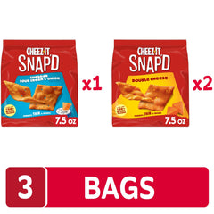 Cheez-It Snap'd box opened to reveal three bags for easy snacking
