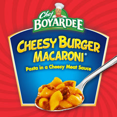 Open can of Chef Boyardee Cheesy Burger Macaroni ready to serve
