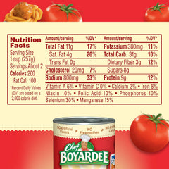 Chef Boyardee Spaghetti and Meatballs can with opened lid showing quick 90-second heat option