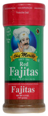 Chef Merito Fajitas Rancheras seasoning bottle pouring, enhancing fajitas with bold Latin flavor.