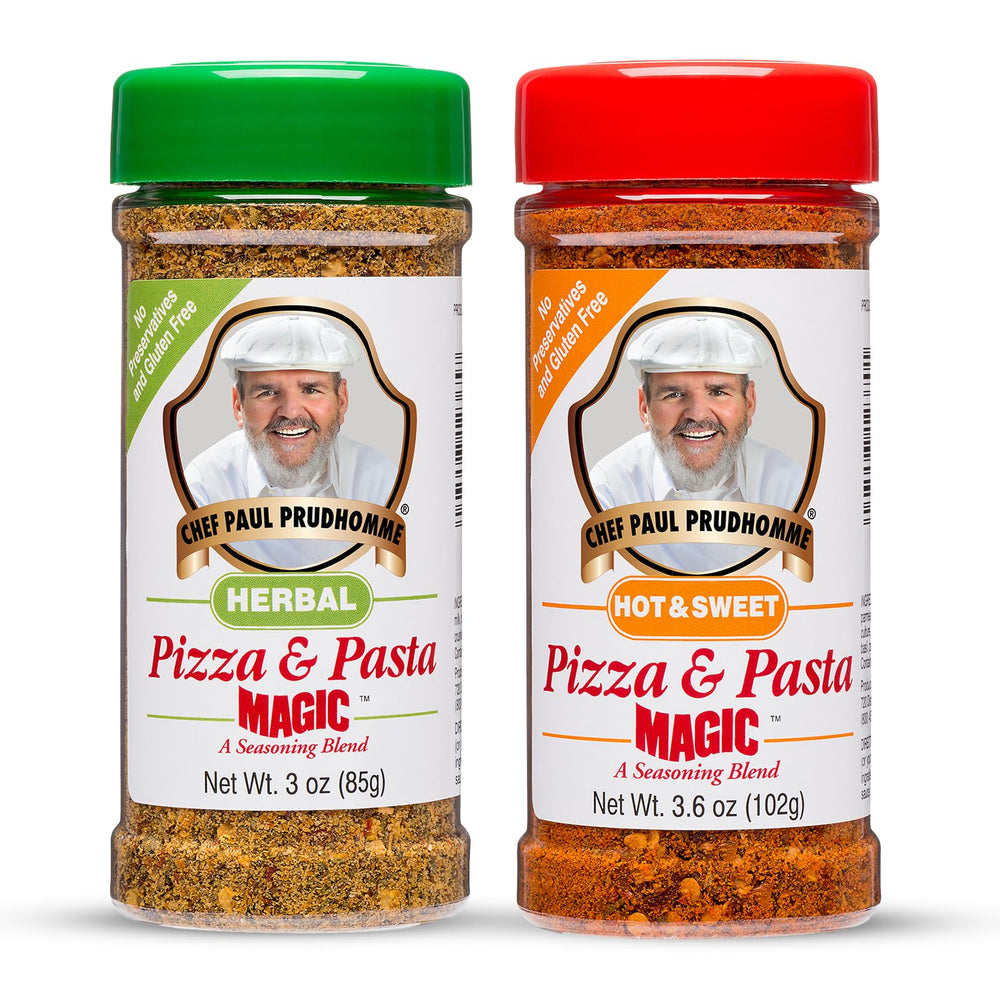 Chef Paul Prudhomme's Hot & Sweet Pizza & Pasta Magic jar featuring bold Italian flavors