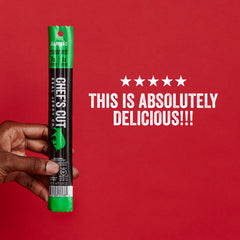 Chef's Cut Real Snack Sticks gluten-free label close-up, clean ingredients.