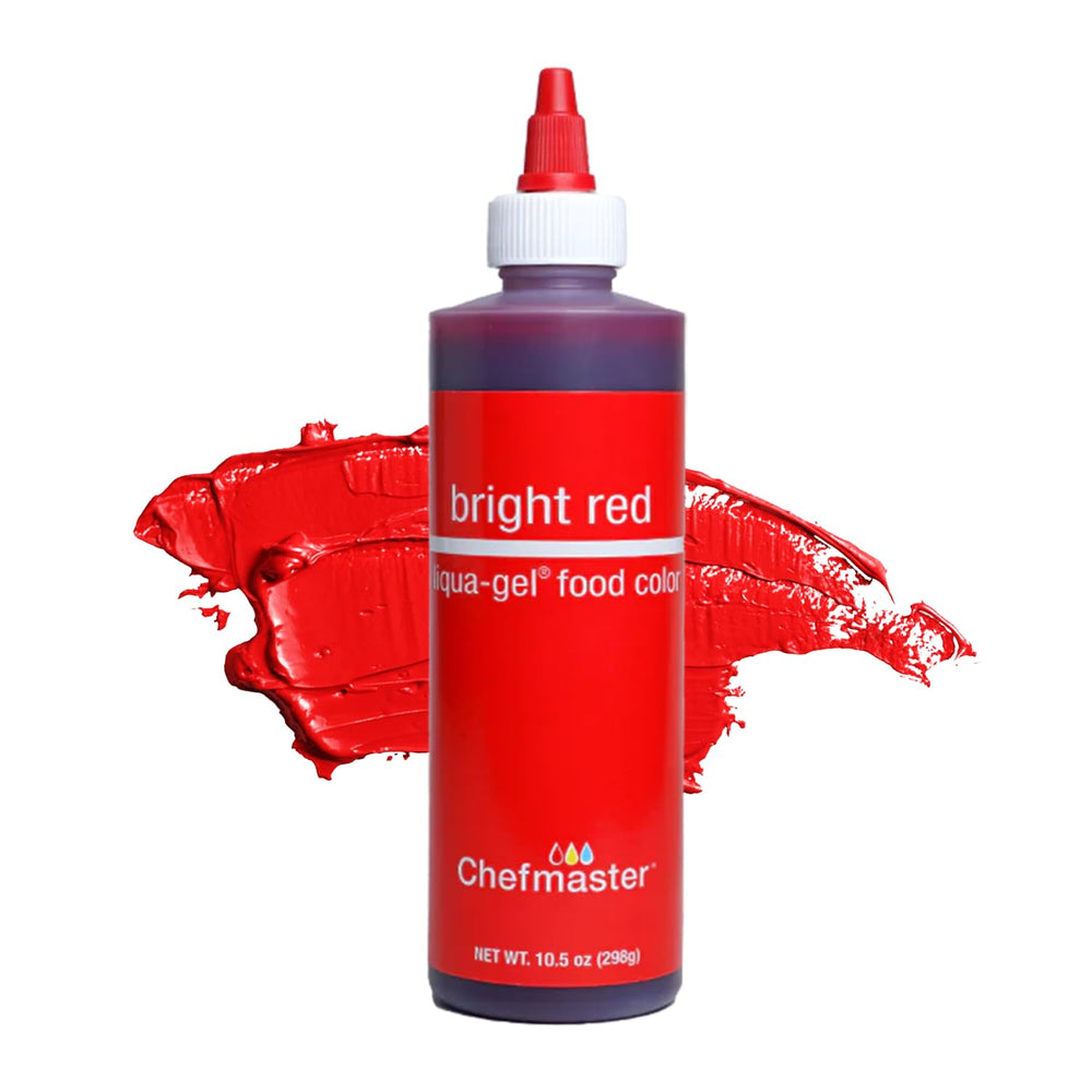 Chefmaster Bright Red Liqua-Gel bottle for bold frosting projects