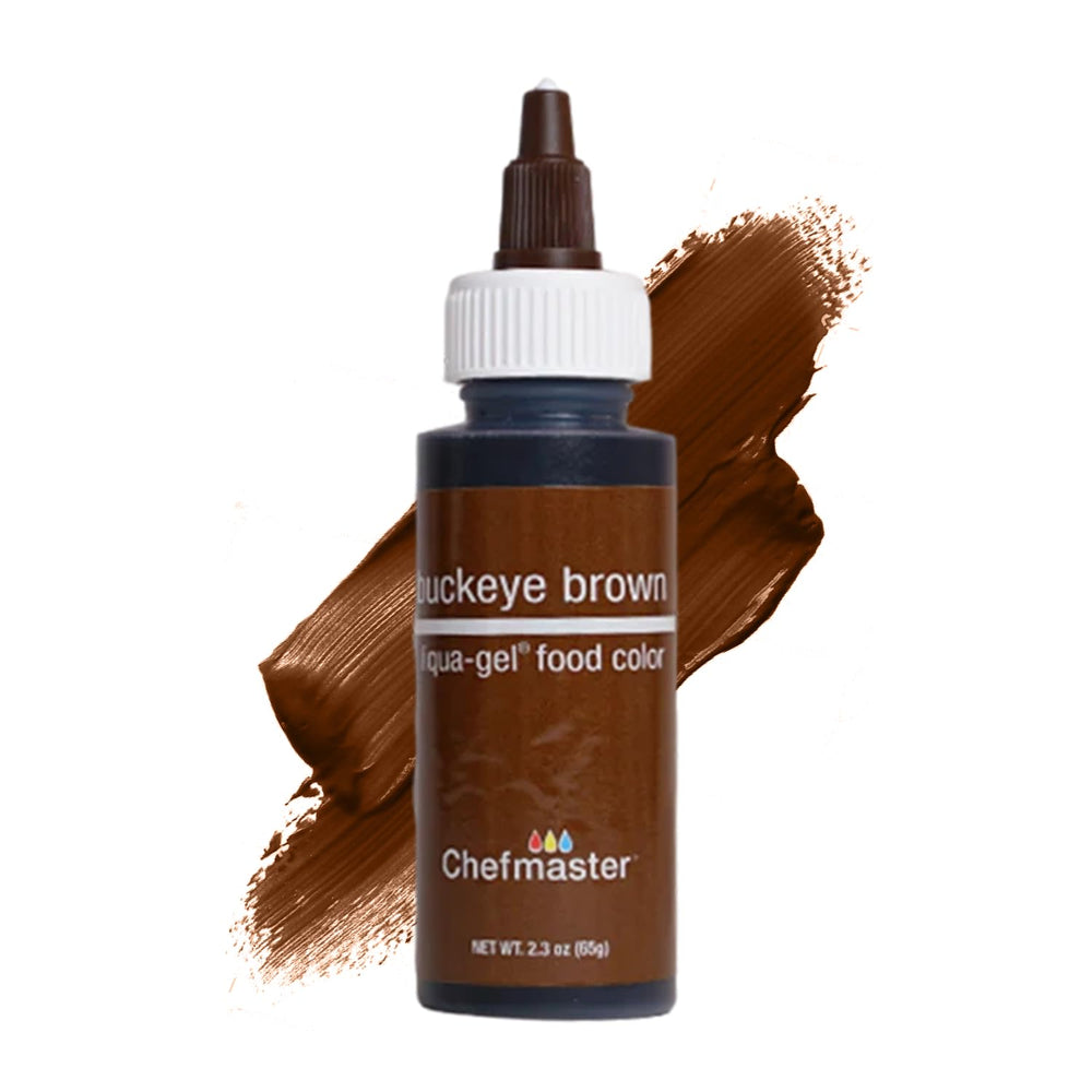 Chefmaster Buckeye Brown Liqua-Gel bottle delivers bold color for icing and fondant