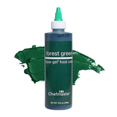 Chefmaster Forest Green Liqua-Gel bottle showing vibrant, fade-resistant icing color
