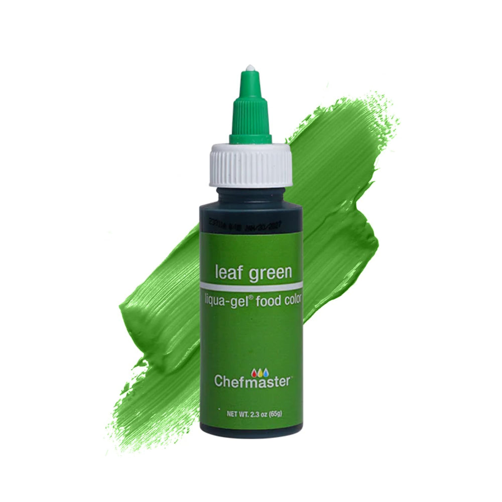 Chefmaster Leaf Green Liqua-Gel bottle ready for vibrant icing color on desserts