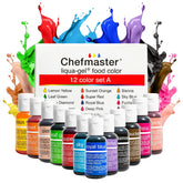 Chefmaster Liqua-Gel bottle pour shows fade-resistant color for cakes